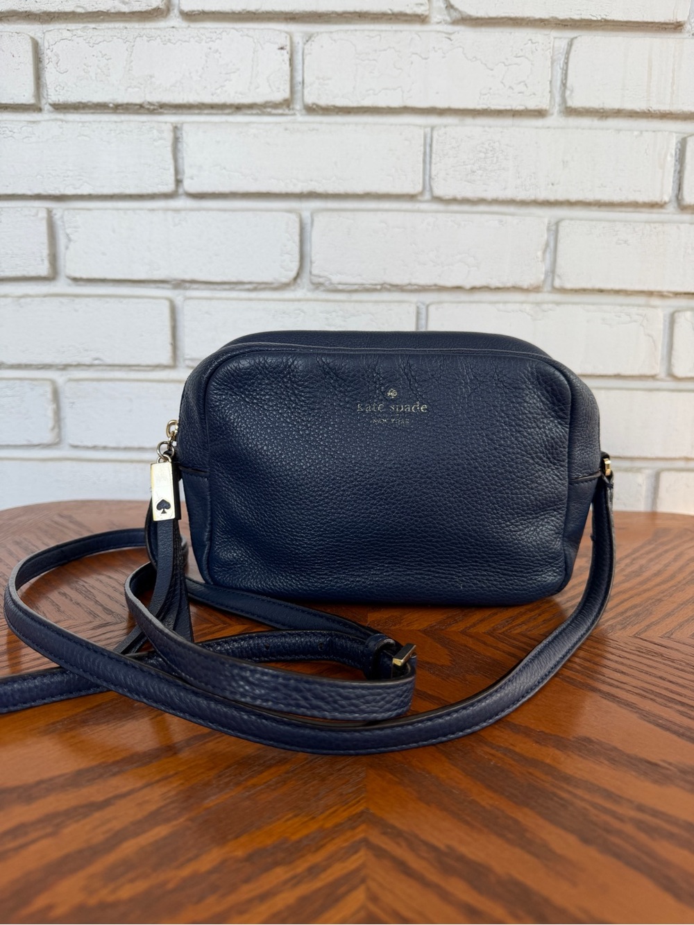 Kate Spade Navy Leather Small Camera Crossbody Bag